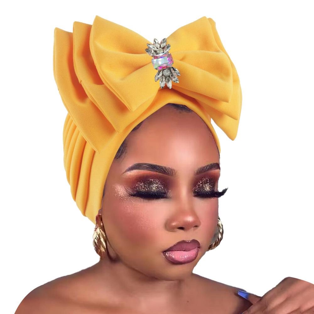 Bonnet Turban doux pour femmes, avec nœud papillon multicouche, Bonnet enveloppant la tête pour dame africaine