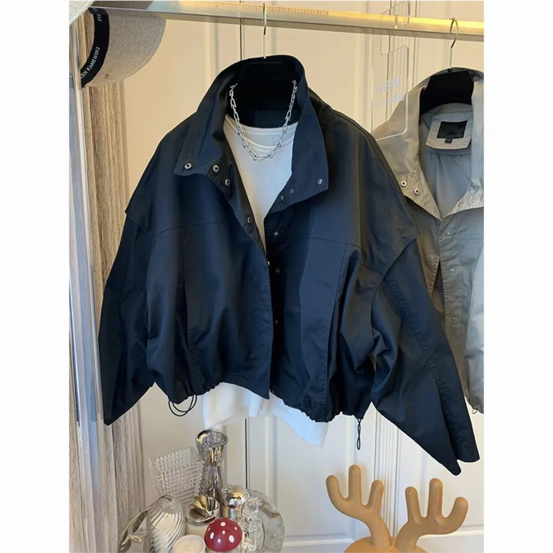 Veste coupe-vent courte de Style coréen pour femmes, nouvelle collection printemps et automne, décontractée, ample, manches chauve-souris, haut manteau noir