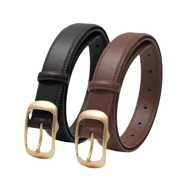 Ceinture en jean en cuir pour femme Ceinture en cuir PU noir avec boucle dorée Ceinture de mode pour toutes les occasions Noir