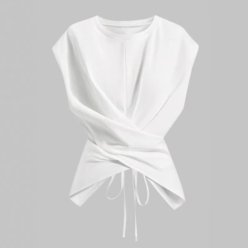 Hauts pour femmes : Débardeur à col rond et manches courtes, style Y2K, streetwear, taille ajustée, couleur unie, décontracté, élégant, pour le travail, coupe slim, Printemps 2026
