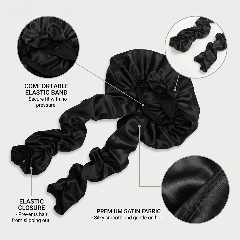 Nouveau bonnet en satin sans chaleur pour dormir, pour femmes, antidérapant, avec longues bandes de bouclage, ajustement réglable, bonnet de bouclage sans chaleur