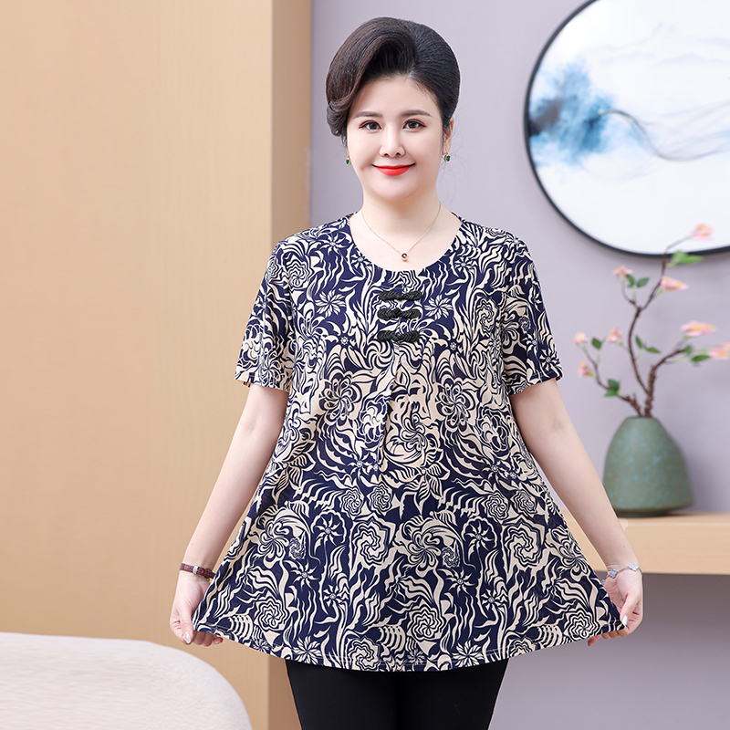 Vêtements pour femmes âgées d'âge moyen, grande taille, été, Vintage, imprimé Floral, T-shirts amples, décontracté, col rond, manches 3/4