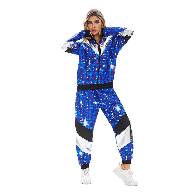 Costume de coquillage des années 80 et 90 pour femmes, veste Disco, pantalon, tenue de survêtement des années 70, Costume de spectacle de danse rétro Vintage