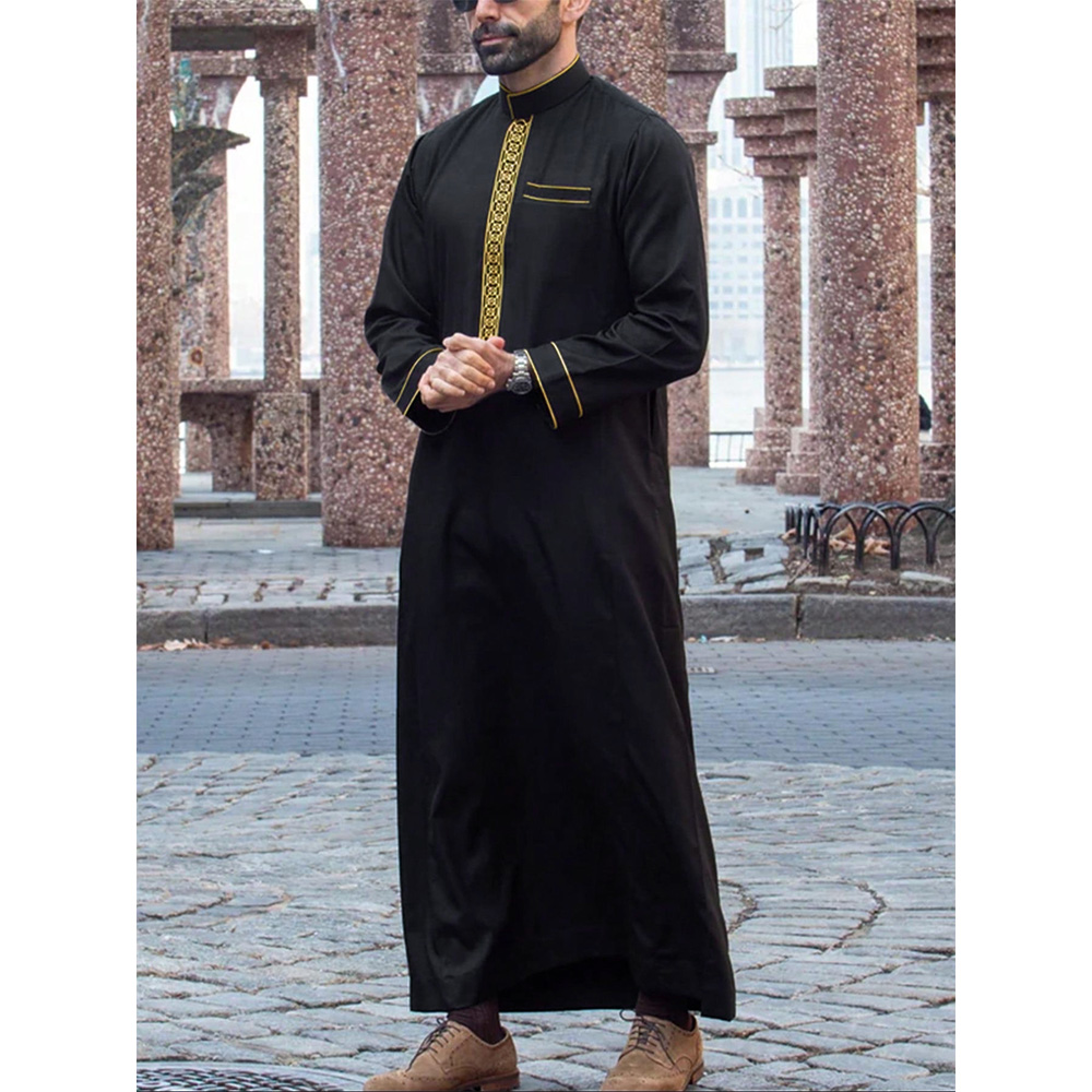 Nouvelle Robe musulmane traditionnelle pour hommes, noire, élégante, de luxe, brodée, Simple, décontractée, ample
