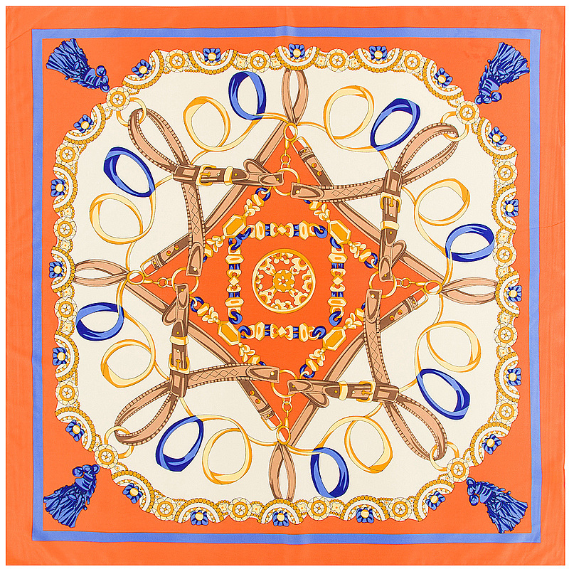Foulard en soie femmes grands châles ceinture chaîne impression carré Bandana luxe foulard musulman Hijab écharpe femme Foulards 130CM