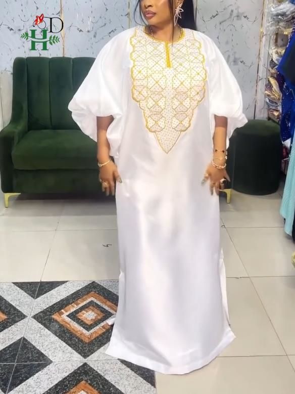 Vêtements africains H&D, broderie traditionnelle, boubou africain blanc pour femme, robes turques, robes africaines pour femme, robe musulmane