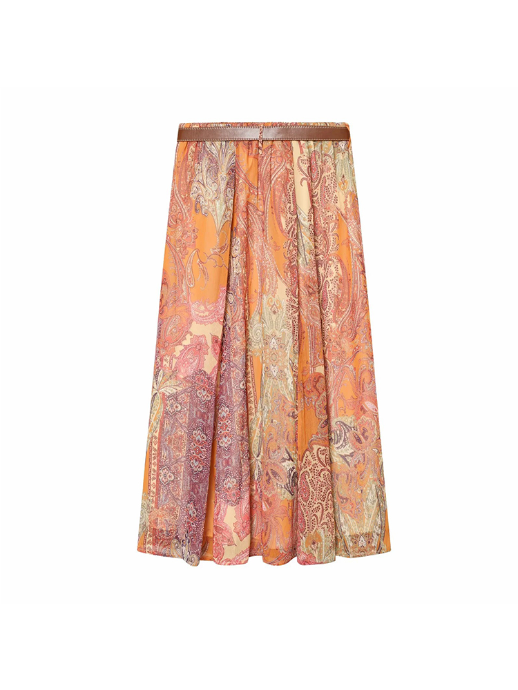 Nouvelles jupes d'été pour femmes, jupes rétro imprimées taille haute, élégantes et chics pour les vacances, avec ceinture