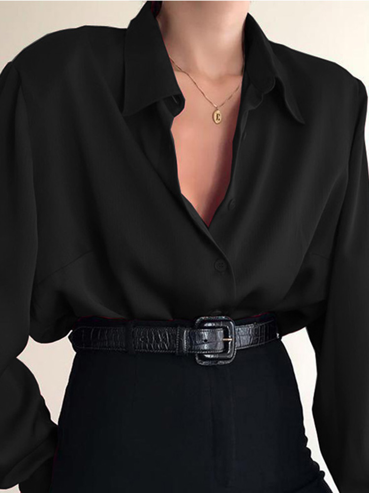 Chemises boutonnées à col rabattu pour femmes, chemisiers décontractés à manches longues pour femmes de bureau, chemise baggy pour avocat, rouge vin et noir