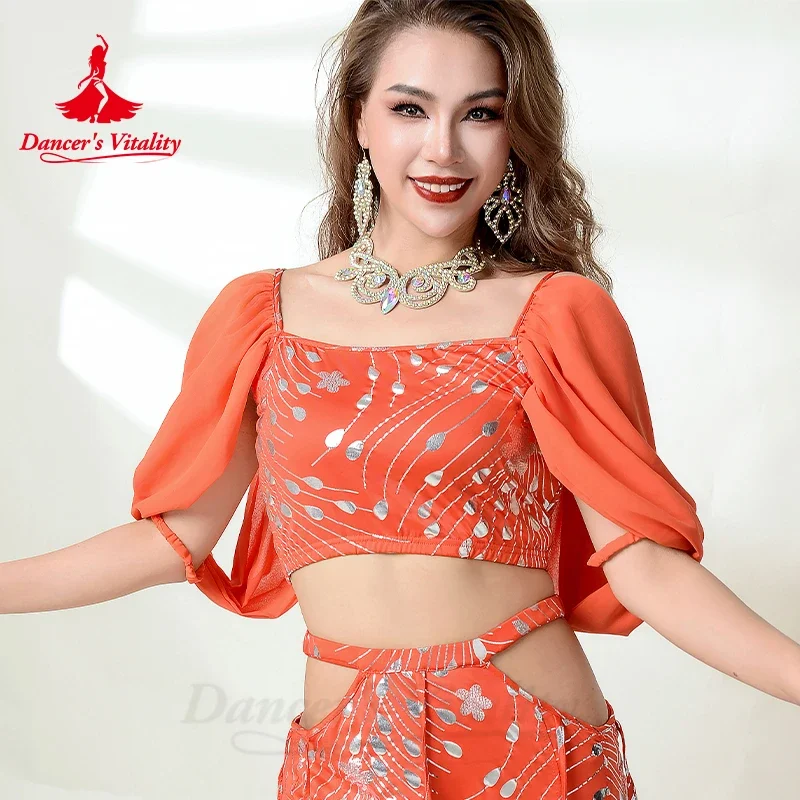 Costume de danseuse du ventre pour femmes, haut à demi-manches + jupe longue imprimée, 2 pièces, vêtements de spectacle de danse du ventre orientale pour adultes
