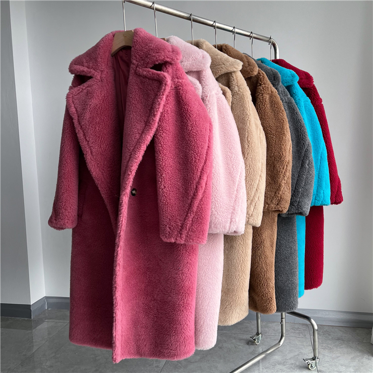 Veste d'hiver femmes manteau Long laine tissé tissu épais vêtements d'extérieur chauds surdimensionné mode Streetwear ours en peluche manteaux
