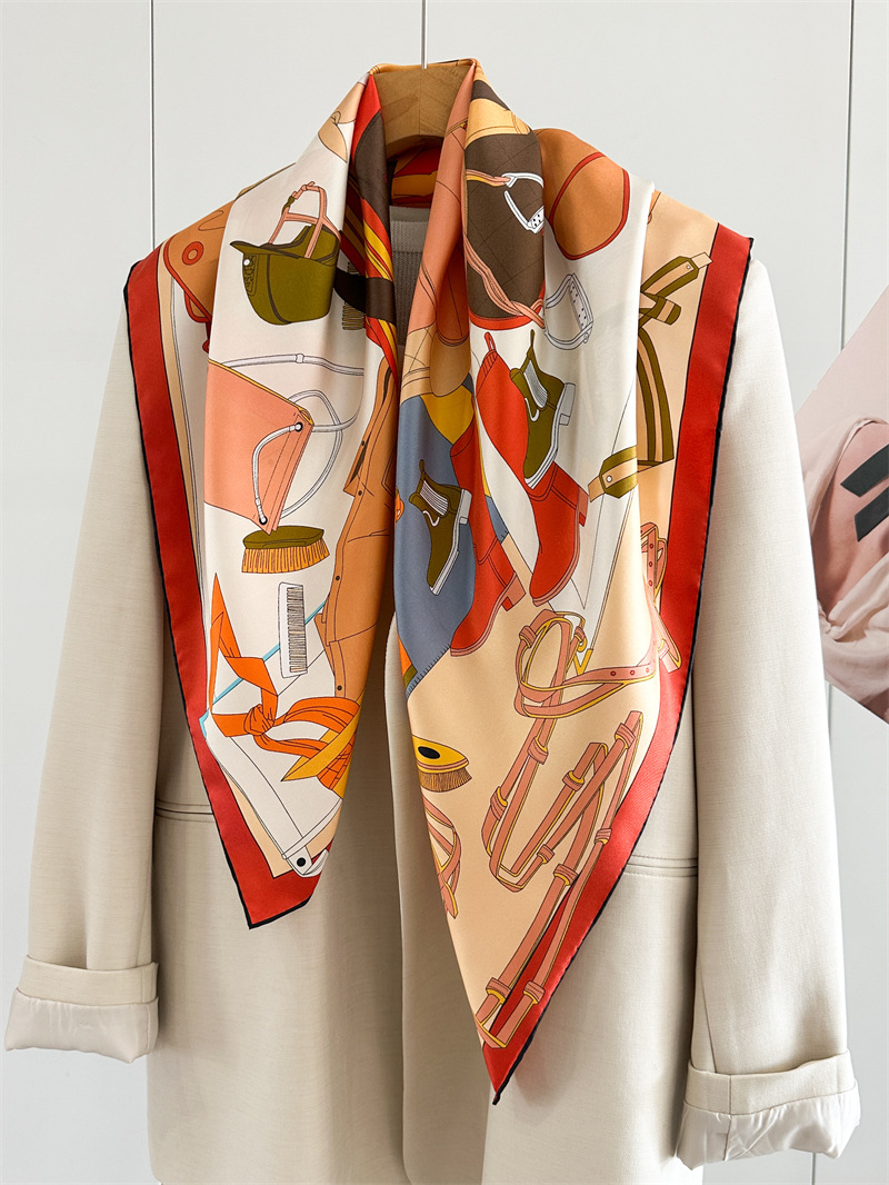 Foulard 100% Soie Carré 90cm, Bandanas, Châles, Bords Roulés à la Main, Accessoires de Vêtements, Sacs, Cheveux, Décoration de Sacs et Ceintures, Cadeau pour Amoureux