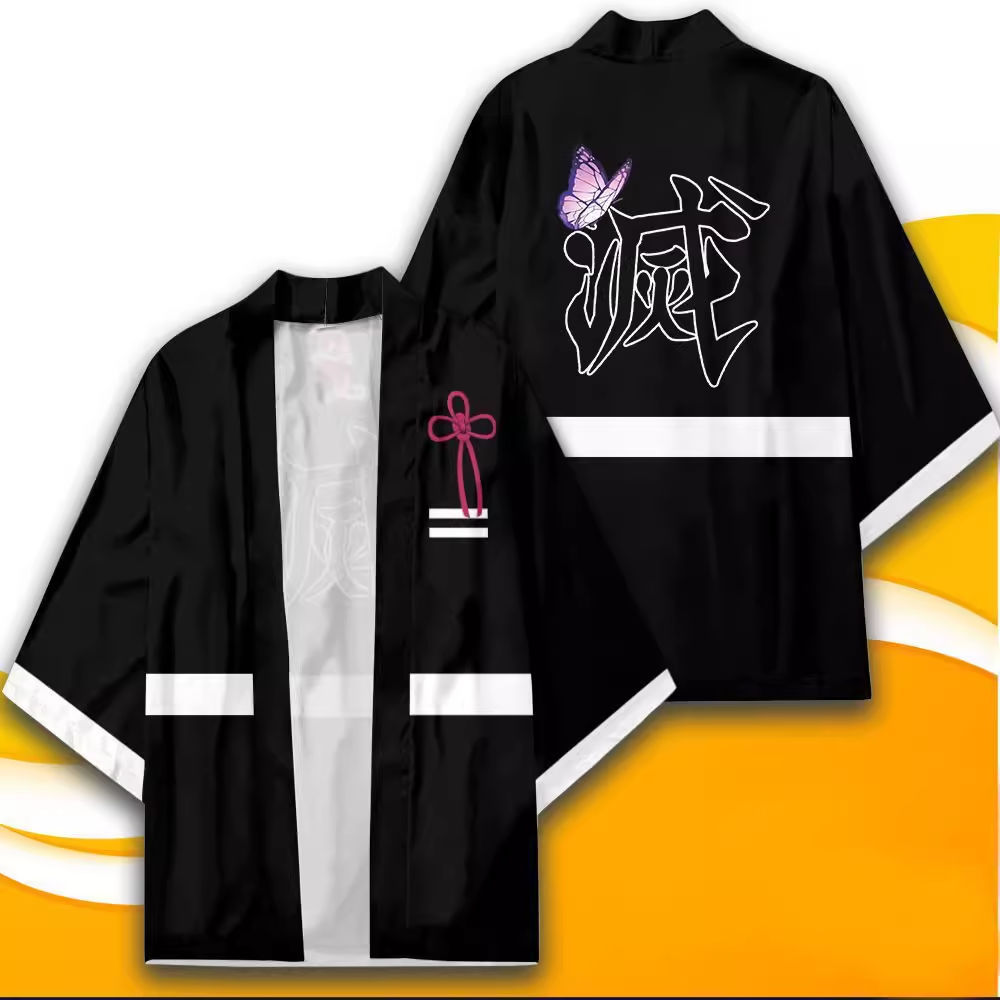 Cardigan Kimono imprimé avec personnage d'anime japonais, pour hommes et femmes, Costume traditionnel japonais imprimé papillon Kochou Shinobu, été