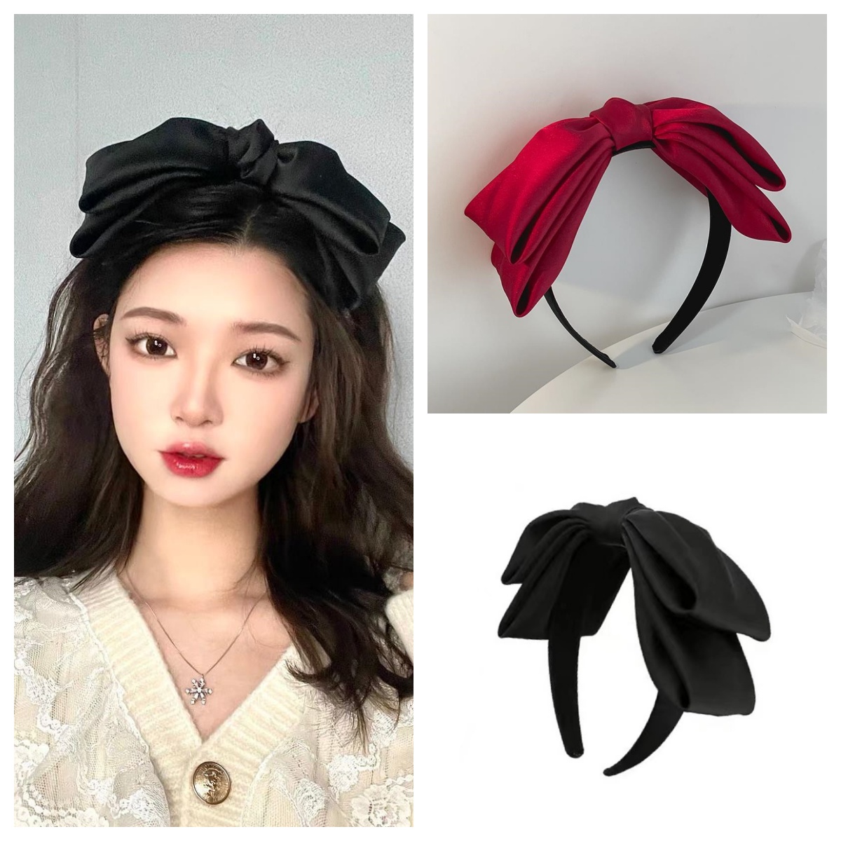 Serre-tête large vintage noir avec grand nœud, accessoire de mode élégant pour femmes et filles, pour une coiffure stylée
