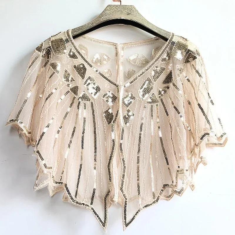 1 Pcs Femmes Chall Perles Paillettes Décor Soirée Cape Couvrir Robe de mariée Chall Robe de soirée Paillettes Chall