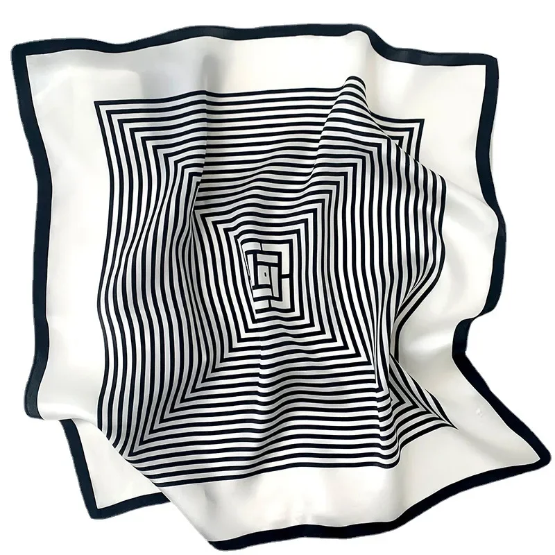 Foulard de cou rayé noir et blanc pour femme, marque de luxe, 100% naturel, injBandana, doux, petit carré, sous la présidence, SD0085