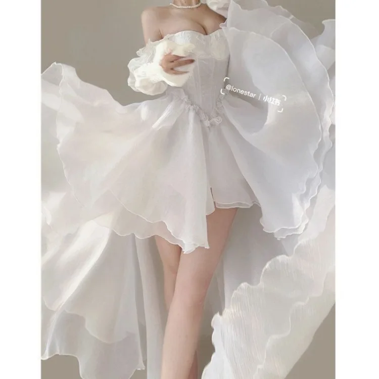 Robe élégante à épaules dénudées pour femmes, tenue blanche, taille Slim, manches longues, début du printemps, Y2k, nouvelle collection