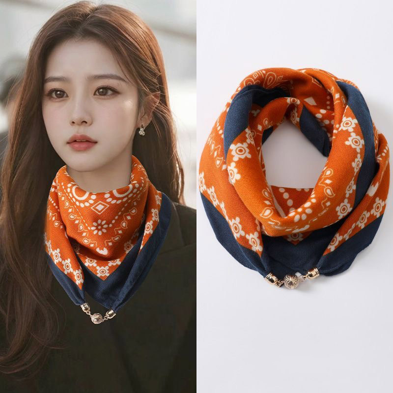 Écharpe en soie de luxe à boucle magnétique - Écharpe carrée légère et respirante pour l'été, protection UV et tendance