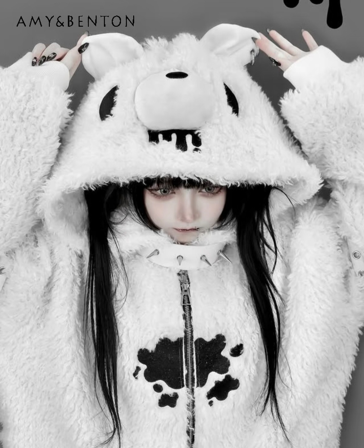 Manteau en peluche à capuche surdimensionné, mignon et kawaii, de style japonais, nouvelle collection automne-hiver 2026, subculture Y2k, pull en laine à fermeture éclair, doux et cool.