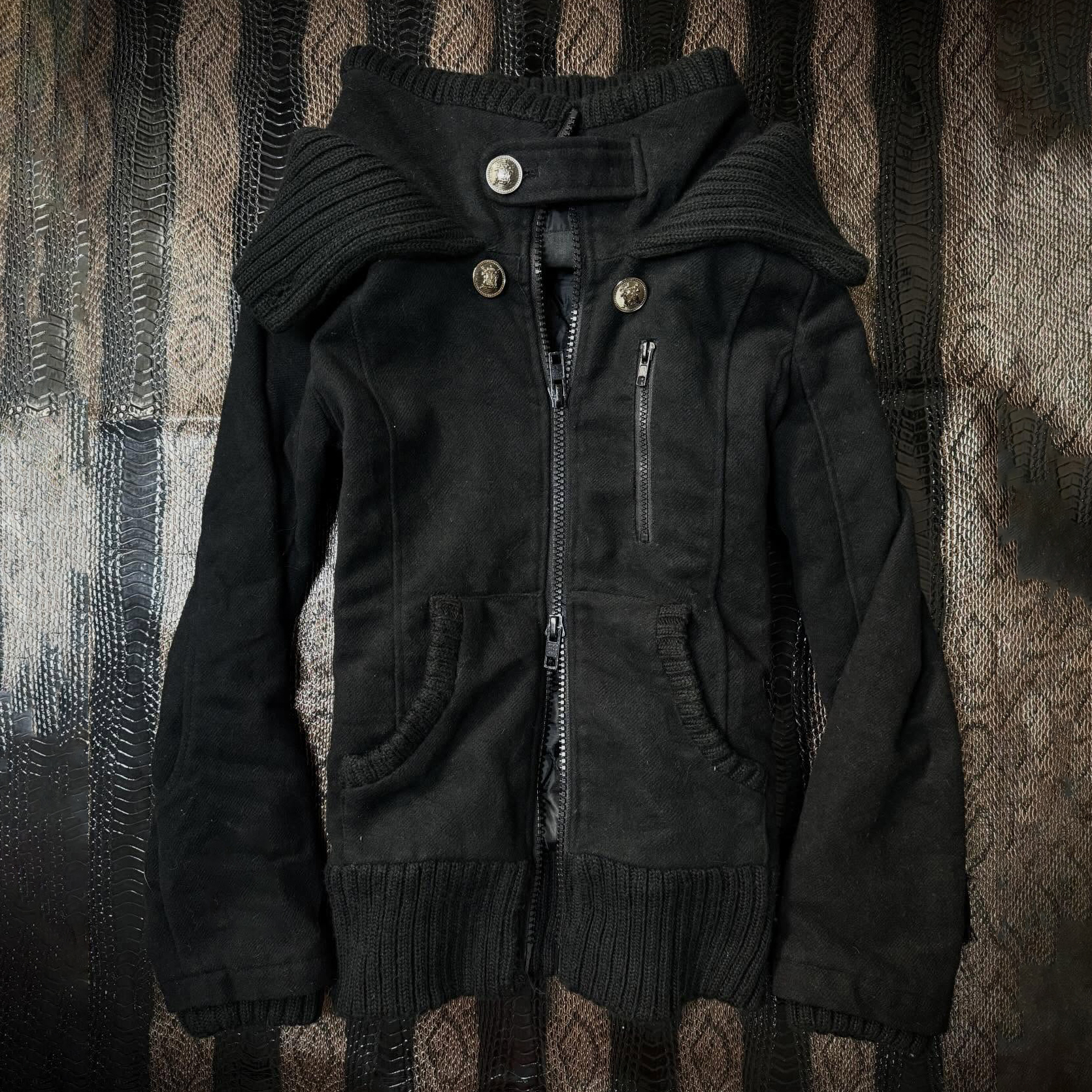 Veste en laine mélangée pour femmes, col châle en grosse maille, fermeture éclair, boutons décoratifs, manteau chaud avec poches, vêtement d'extérieur, streetwear, veste d'automne-hiver.