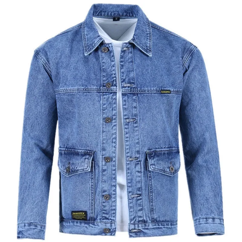Veste en jean à bouton bleu pour homme, une pièce de tissu, prix bon marché, cowgirl à bas prix, automne, nouveau, Y2K, taille L