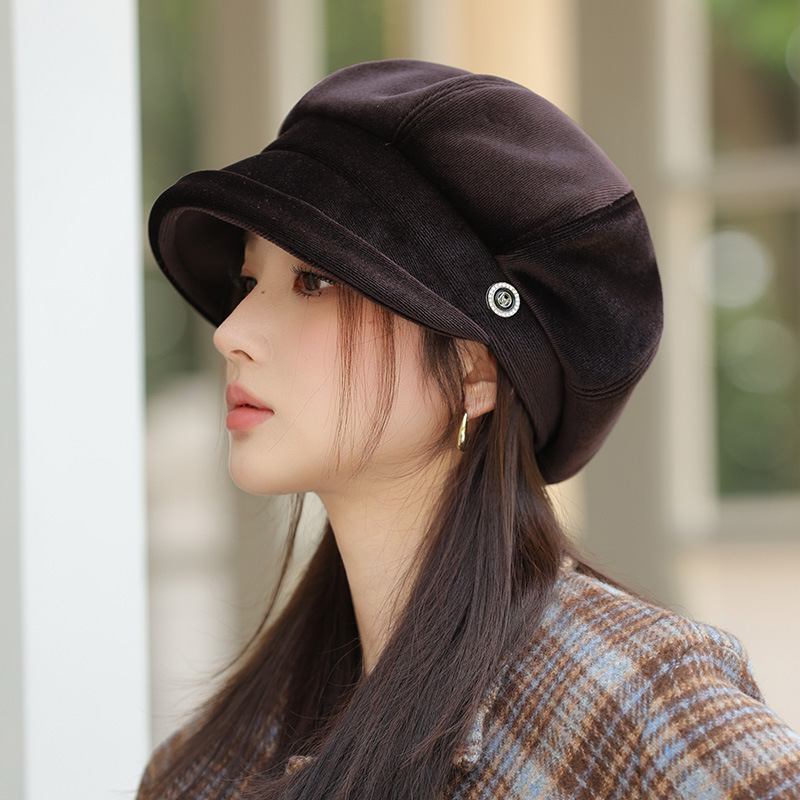 Mode adultes chapeau français en cuir classique Slouchy boulanger polyvalent octogonal automne hiver casquette femmes béret grande tête peintre 8M109
