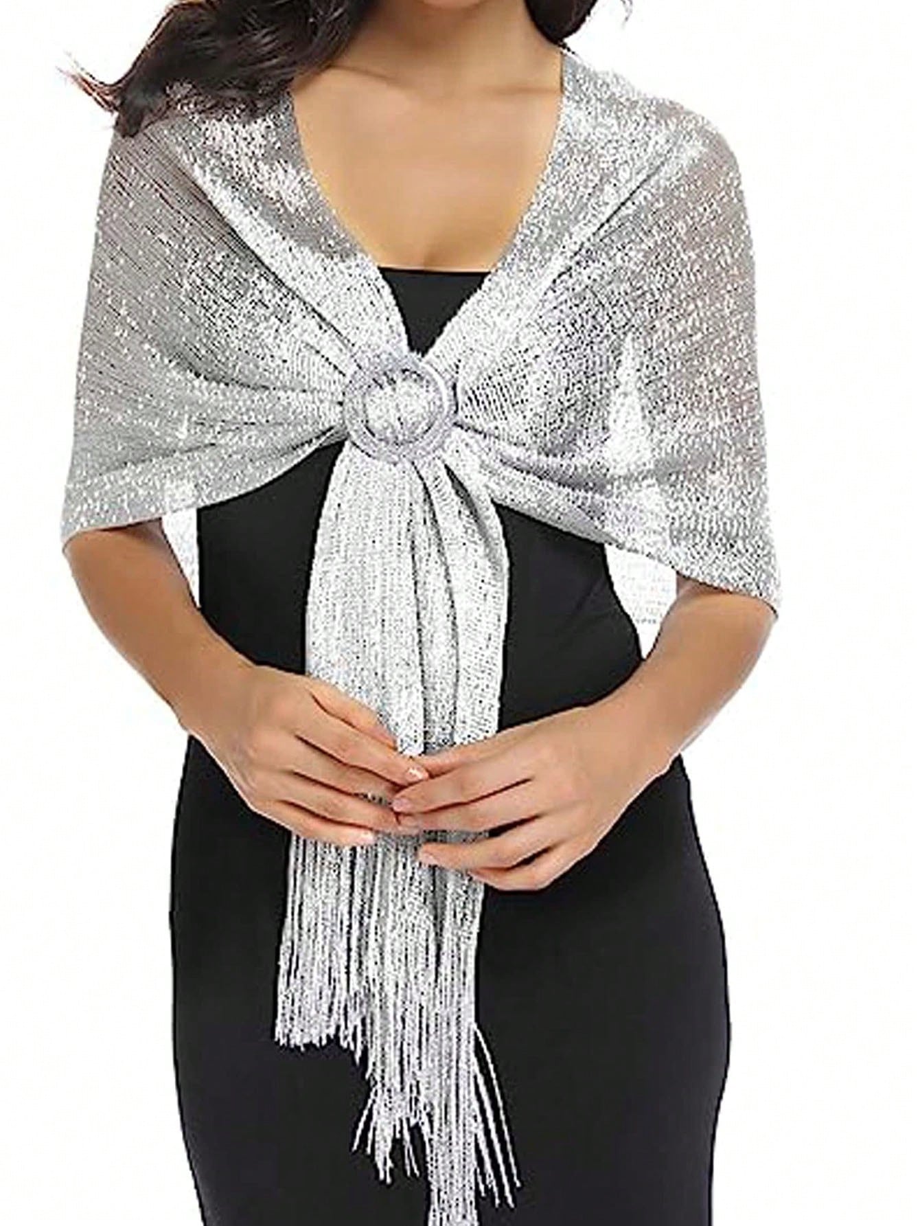Châle scintillant pour femmes, 1 pièce, pour robes de soirée, écharpe à paillettes pour demoiselle d'honneur avec pompon pour fête de mariage, 6 couleurs disponibles