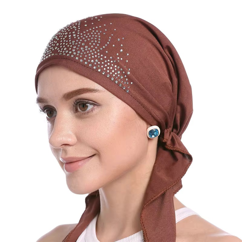 Chapeau Hijab Musulman Tendance pour Femme – Bonnets Intérieurs Fins d'Été, Turban Uni avec Diamants, Foulard Indien