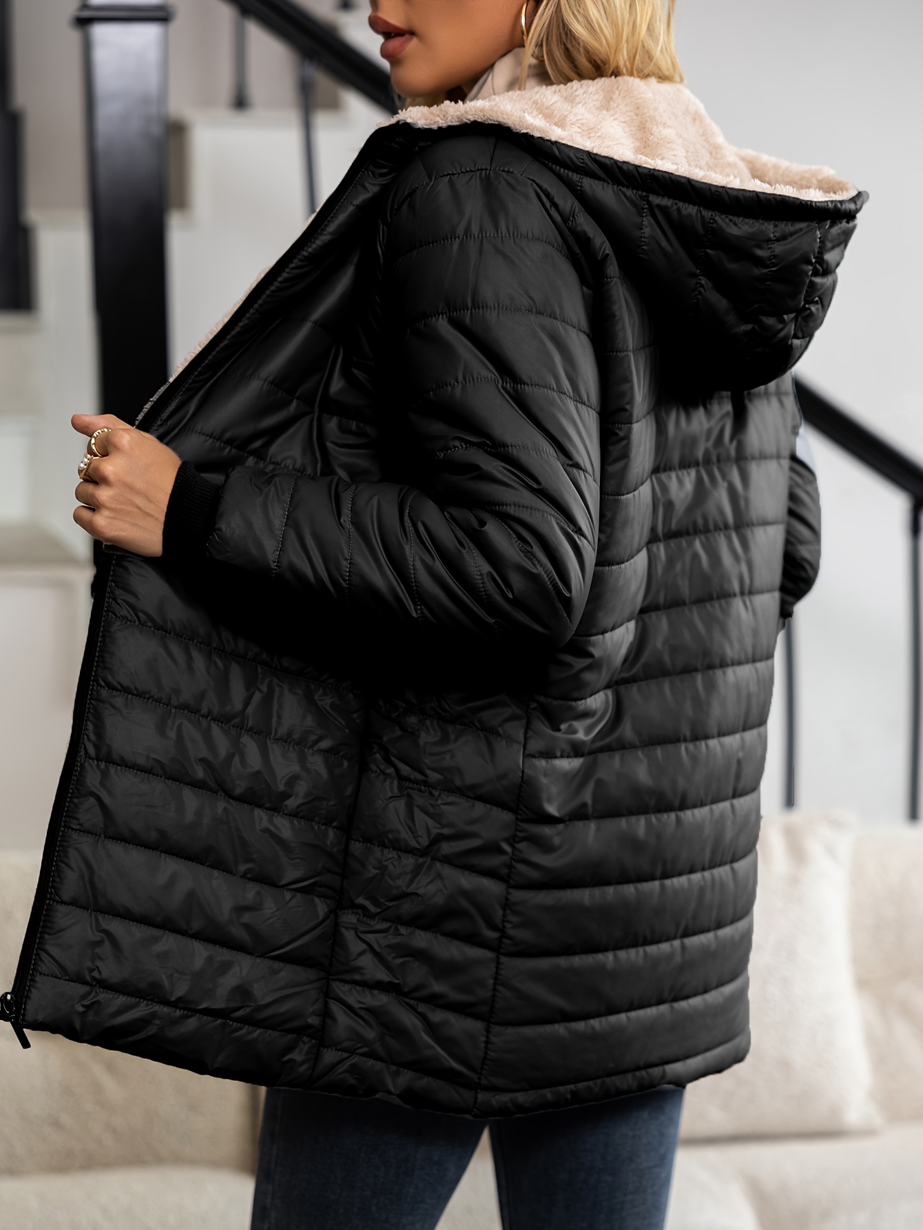 Nouvelle veste longue à capuche en coton avec doublure polaire pour l'automne et l'hiver, manteau pour femme