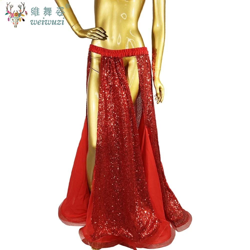 Jupe de costume Bellyylene à paillettes brillantes pour femmes et filles, jupe longue de danse du ventre, jupe de performance de fête, mode, nouveau