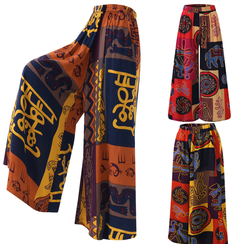 Femmes dames 5XL jambe large Boho Yoga sarouel gitane Hippie Thai Boho Court femmes pantalon taille froncée Aladdin pantalons pour femmes