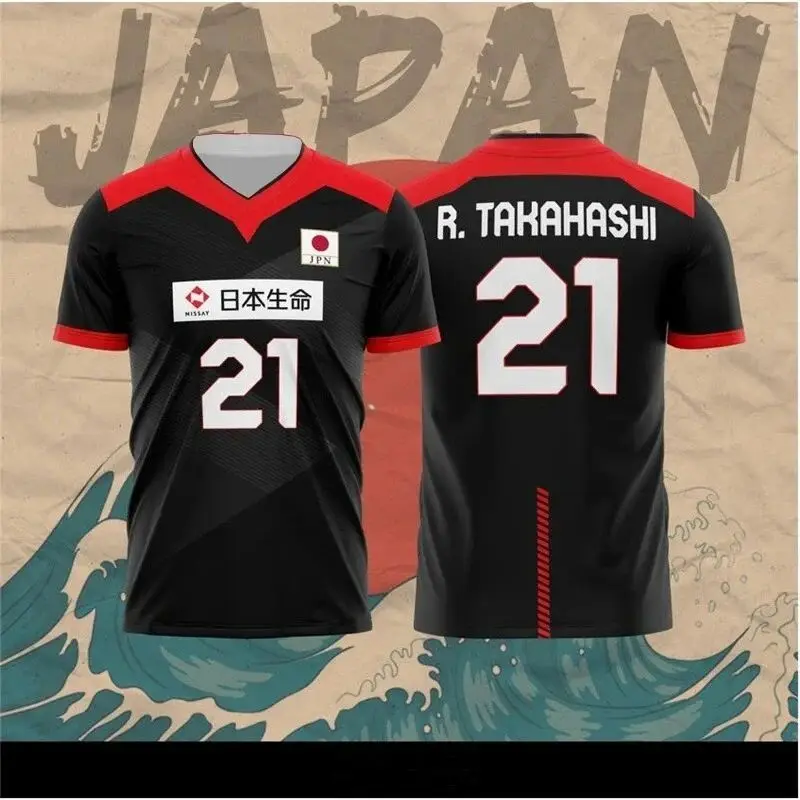 Maillot de volley-ball japonais pour hommes et femmes, vêtements de sport décontractés, respirants, à séchage rapide, T-shirt ample, R.Takahashi No.21 Ishikawa No.14