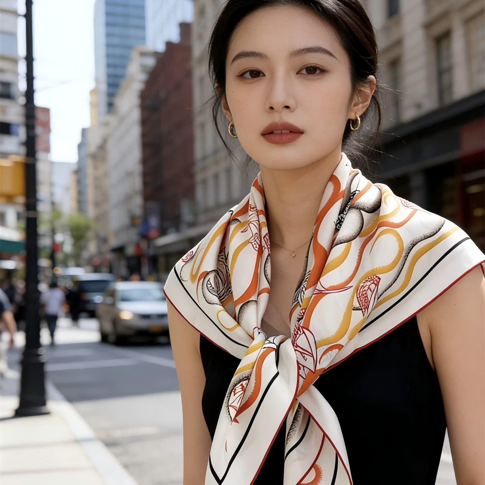 Écharpes en soie pour femmes, design tendance, 90*90cm, carrées, imprimées d'un seul côté, bandana en soie pour femme