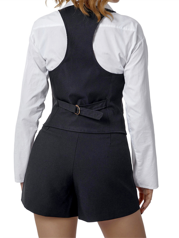 Gilet Vintage sans manches pour femmes, col en V, boutonné, Blazer, haut tendance