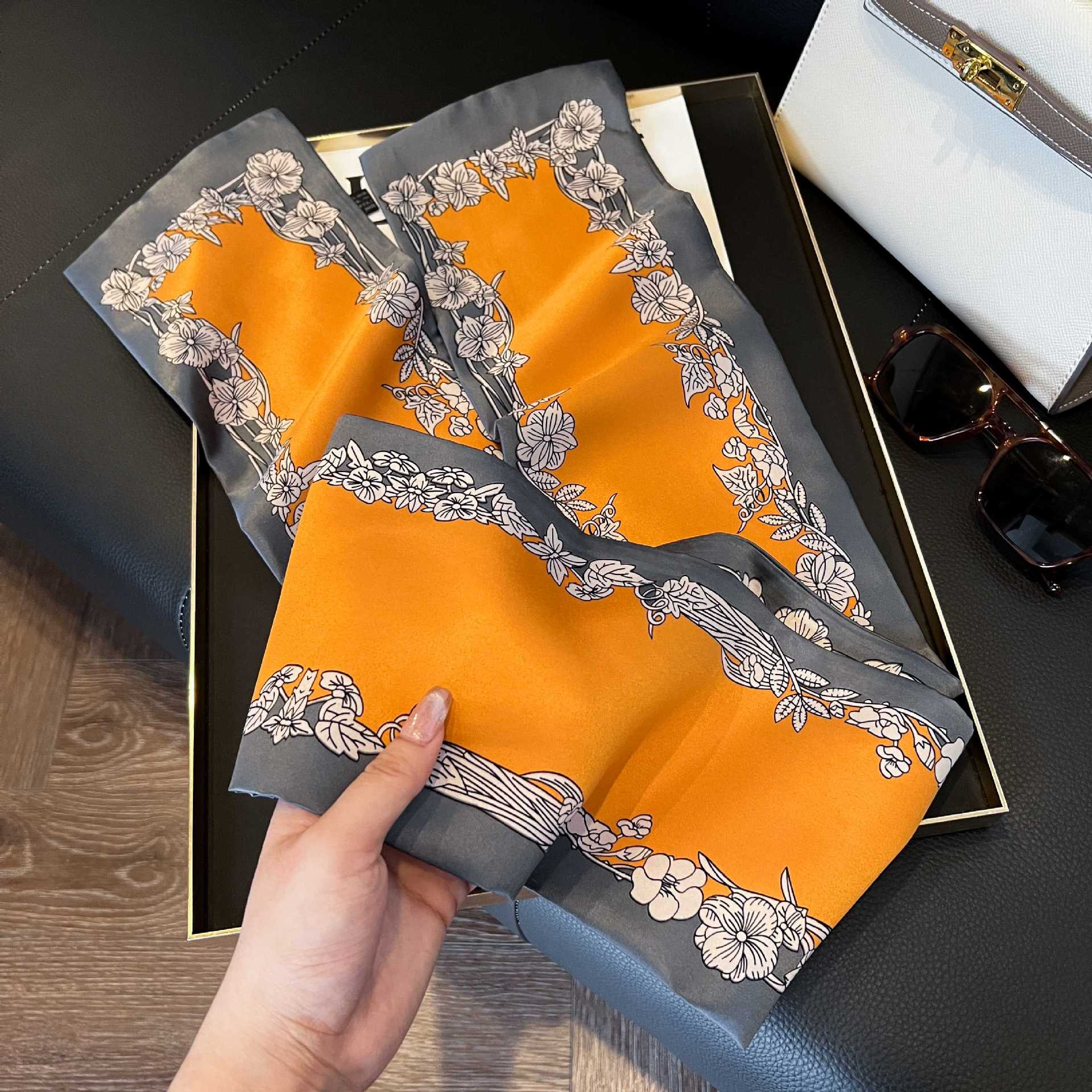 Écharpe longue de luxe en soie pour femme, douce, en satin imprimé, bandeau, foulard, écharpe pour cheveux, cravate de cou, écharpes fines
