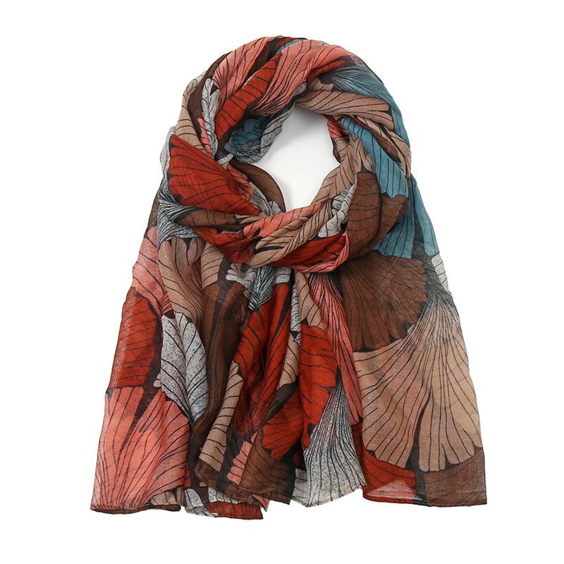 2026 printemps mode Ginkgo Biloba Flroal Viscose écharpe dame imprimer Voile châles et enveloppes Pashmina Foulards musulman Hijab 180*80Cm