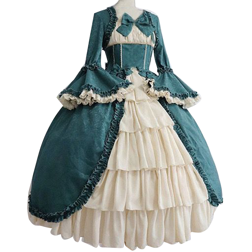 Robes médiévales robe de cour gothique Royal Lady Ball robe Lolita col carré taille serrée nœud papillon femmes robe Vestido Ropa