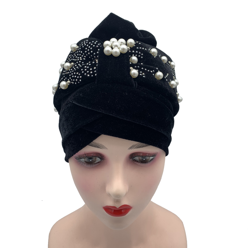 Bonnet turban en velours doux avec perles pour femmes, Hijab musulman, enveloppes de tête, vêtements de sauna islamiques, dernier, 2022