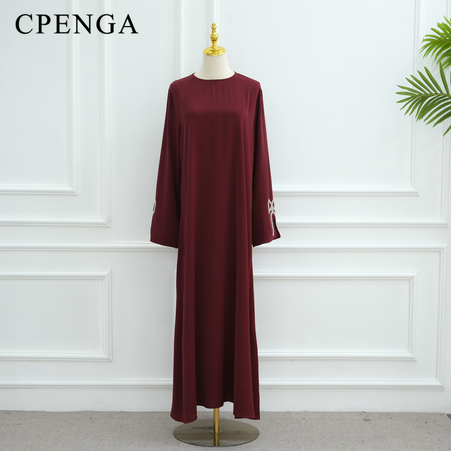 Robe Abaya de luxe cloutée pour femmes, tenue musulmane arabe Eid, modeste, islamique, ornée de cristaux, manches avec nœud, Robe turque