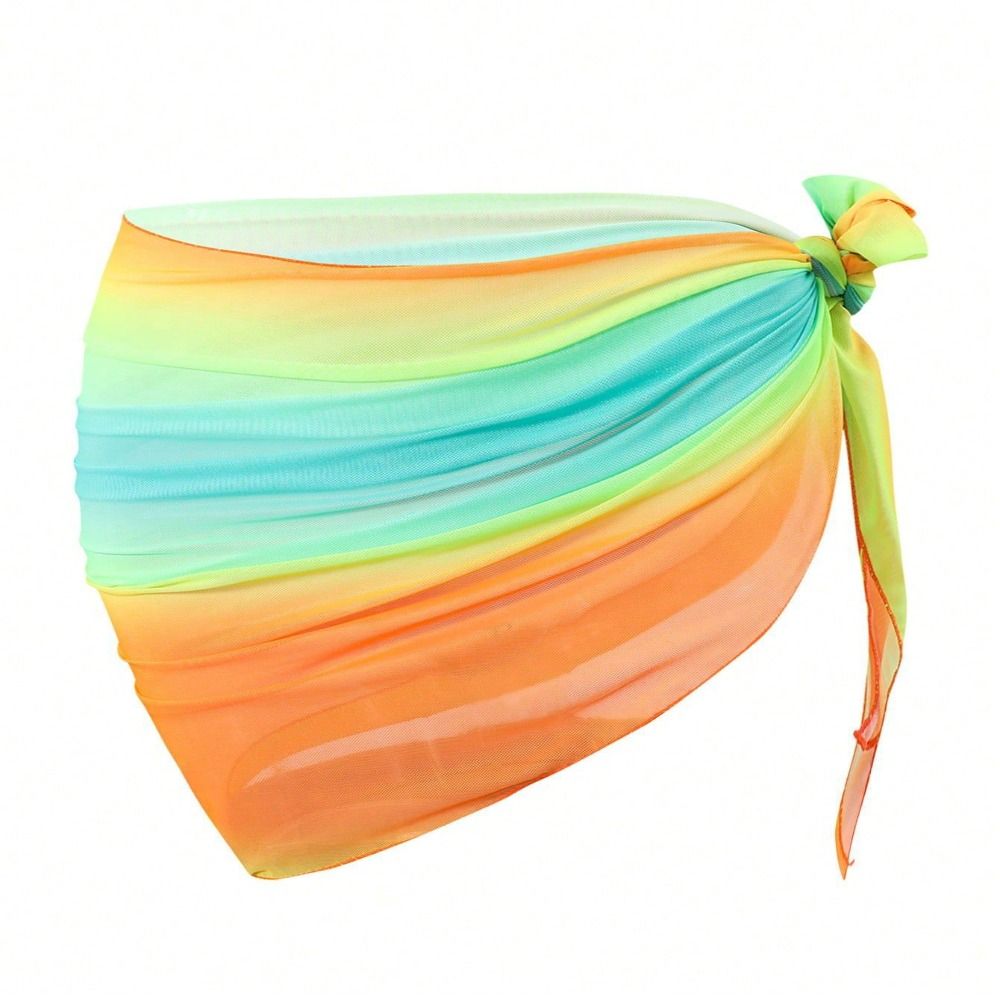 Robe de plage en mousseline de soie, longueur courte, tissu transparent, sarong respirant à séchage rapide, couleur dégradée, paréo de bikini