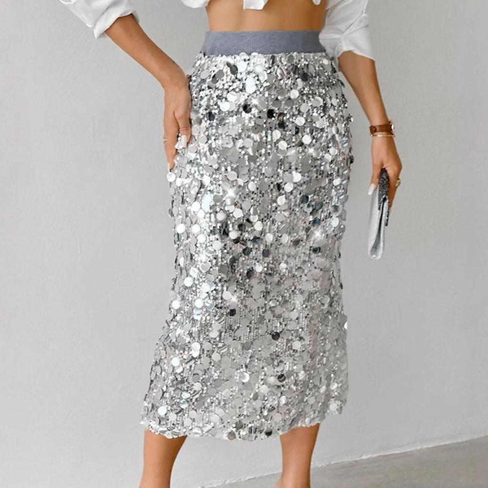Jupe Sexy à paillettes, taille haute, moulante aux hanches, à la mode, couleur unie, élégante, mi-longue, jupes à paillettes