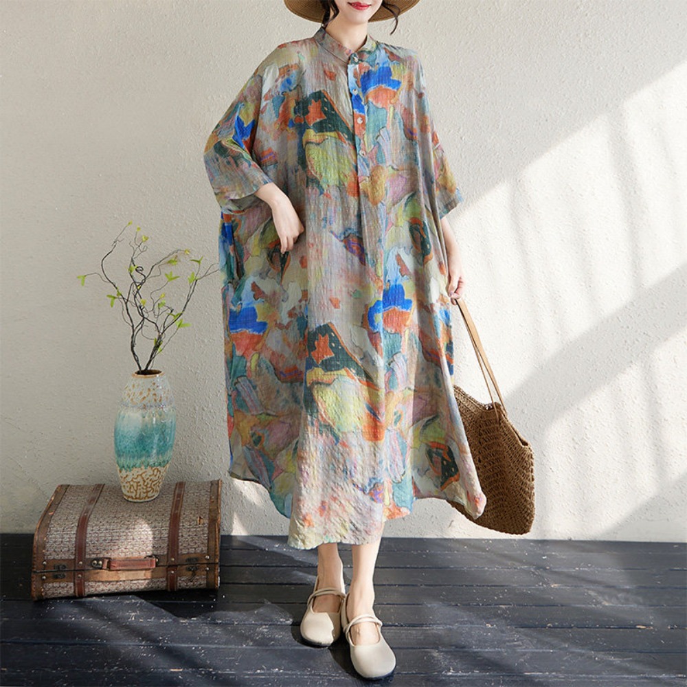 Robe d'été confortable en coton et lin pour femme, style bohème, décontractée, pour les vacances et la plage