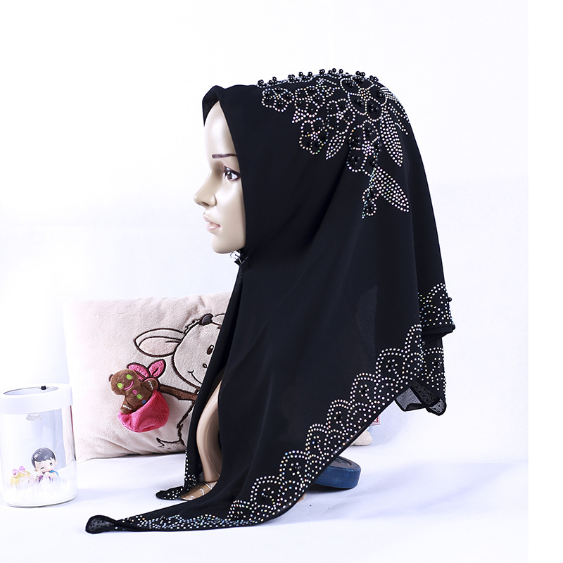 Foulard carré musulman pour femme, Hijab tendance avec strass, Turban arabe, Bandeau, Voile islamique en mousseline de soie perlée, Épingle offerte