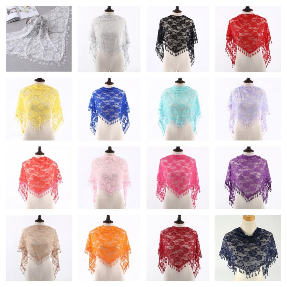 Écharpe vintage en dentelle anti-UV avec pompon, style coréen, imprimée, foulard, bandeau pour cheveux, bandeau triangulaire à fleurs colorées, pour l'église