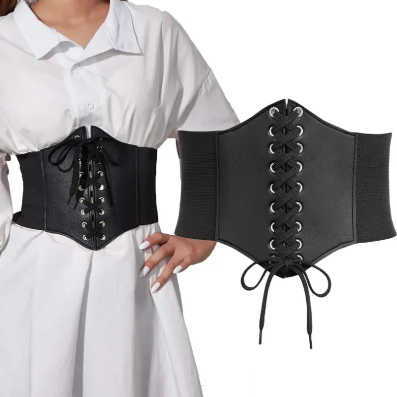 Ceinture Corset gothique pour femmes, mode PU, broderie de fleurs, ceinture amincissante, Vintage, noire, large, pour filles
