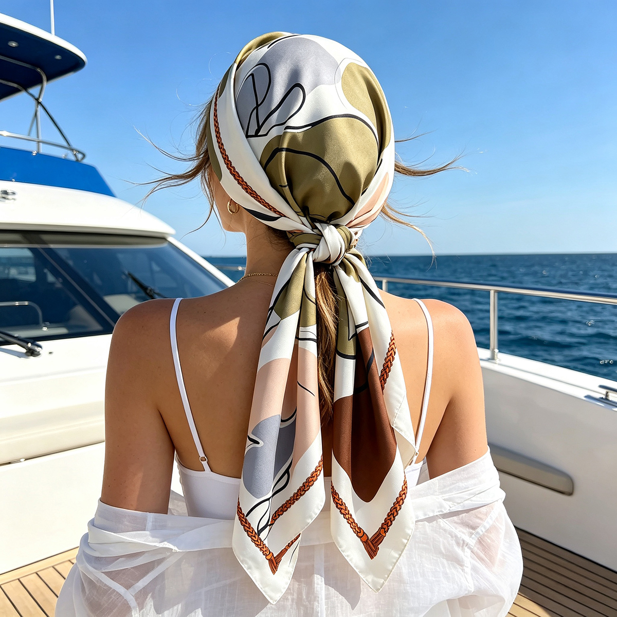 Nouveau Foulard en Soie Imprimé Color Block 2026, 90CM, Foulard en Twill Polyvalent, Grand Foulard Carré, Châle Pare-Soleil, Foulard de Tête, Cadeau de Collection