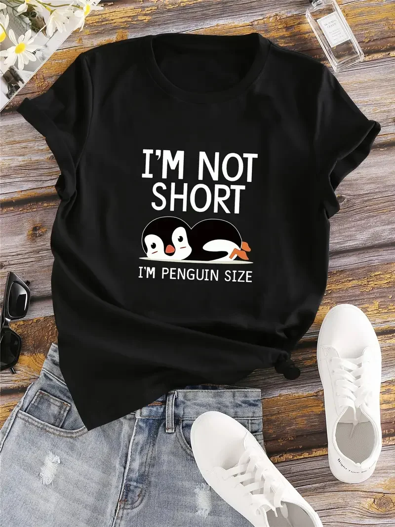 T-shirt à manches courtes avec imprimé lettres et animaux, décontracté, pour tous les jours, pour tailles asiatiques S-5XL