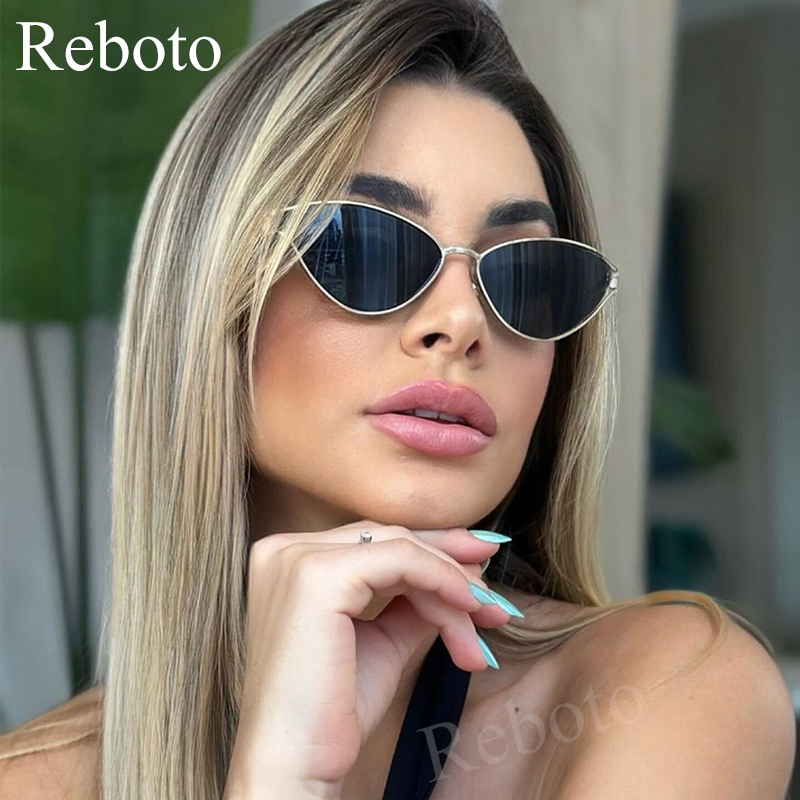 Lunettes de soleil œil de chat pour femmes, marque de luxe, monture métallique Unique, marron, tendance, UV400, nuances Vintage, 2042
