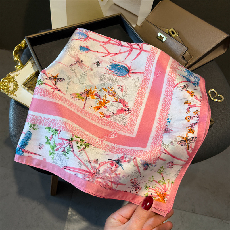 Écharpe carrée florale de luxe 70*70cm pour femmes, élégante, hijab, foulard, châle, en soie unie douce et résistante aux taches, pour les voyages