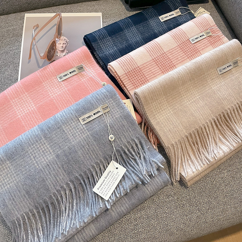 Luxe hiver 100% laine écharpe femmes Plaid cachemire mouchoir chaud Pashmina femme châle enveloppement doux Bufanda foulards étole