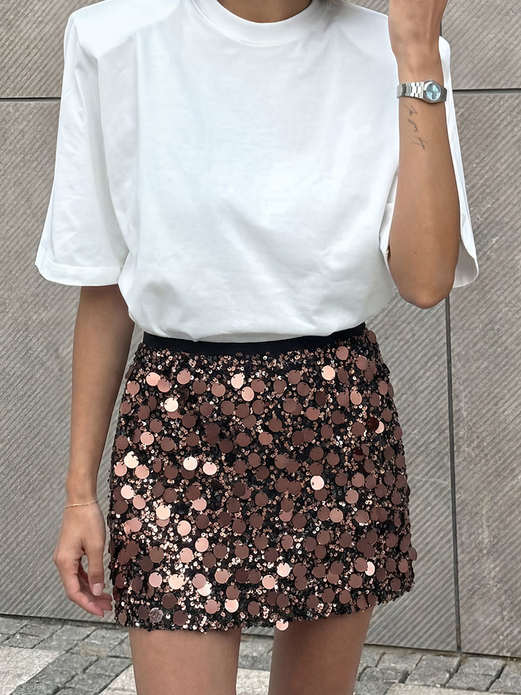 Jupe mini à sequins taille haute pour femme avec de grands détails en paillettes, 4 couleurs, jupe évasée scintillante pour les sorties nocturnes et les soirées